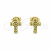 Oro Laminado Stud Earring, Gold Filled Style Cross Design, with Light Green Cubic Zirconia, Polished, Golden Finish, 02.02.0523.4