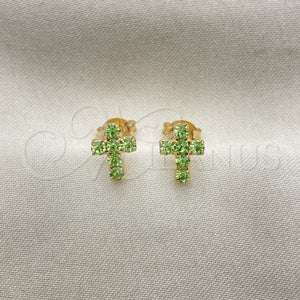 Gold Filled Ring — Stud Earring Cross Design with Light Green Cubic — main product view — SKU 152579 | Oro Laminado anillo — Stud Earring cruz diseño with Light Green Cubic — SKU 152579