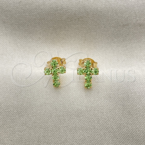 Gold Filled Ring — Stud Earring Cross Design with Light Green Cubic — main product view — SKU 152579 | Oro Laminado anillo — Stud Earring cruz diseño with Light Green Cubic — SKU 152579