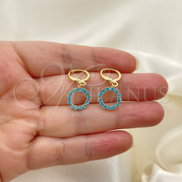 Oro Laminado Huggie Hoop, Gold Filled Style with Blue Topaz Cubic Zirconia, Polished, Golden Finish, 02.02.0495.5.15