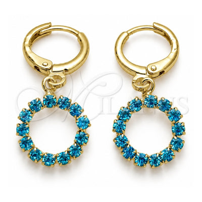 Oro Laminado Huggie Hoop, Gold Filled Style with Blue Topaz Cubic Zirconia, Polished, Golden Finish, 02.02.0495.5.15