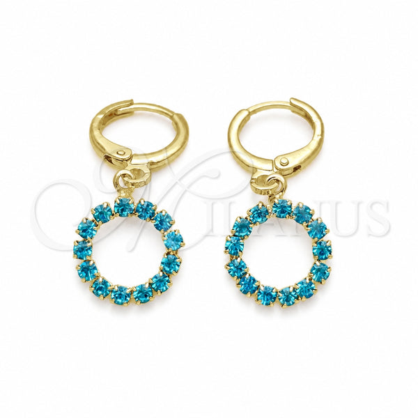 Oro Laminado Huggie Hoop, Gold Filled Style with Blue Topaz Cubic Zirconia, Polished, Golden Finish, 02.02.0495.5.15