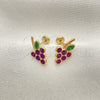 Oro Laminado Stud Earring, Gold Filled Style Grape Design, Purple Enamel Finish, Golden Finish, 02.02.0525