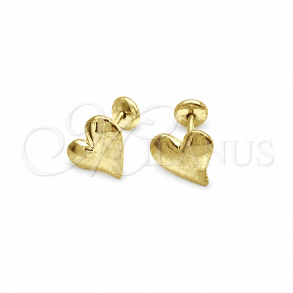 Oro Laminado Stud Earring, Gold Filled Style Heart Design, White Polished, Golden Finish, 02.02.0526