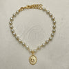 Oro Laminado Fancy Bracelet, Gold Filled Style Divino NiÃ±o Design, with Ivory Pearl, Polished, Golden Finish, 03.02.0100.3.16 (07 MM Thickness, 8 Inches Length)