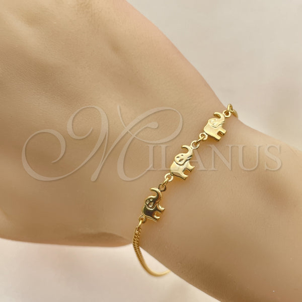 Oro Laminado Fancy Bracelet, Gold Filled Style Elephant Design, Polished, Golden Finish, 03.02.0101.08 (06 MM Thickness, 8 Inches Length)