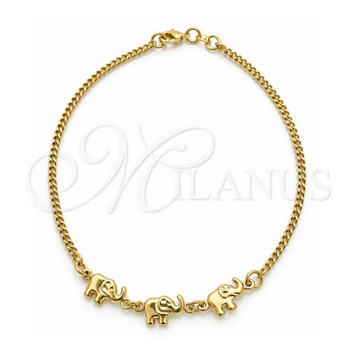 Oro Laminado Fancy Bracelet, Gold Filled Style Elephant Design, Polished, Golden Finish, 03.02.0101.08 (06 MM Thickness, 8 Inches Length)