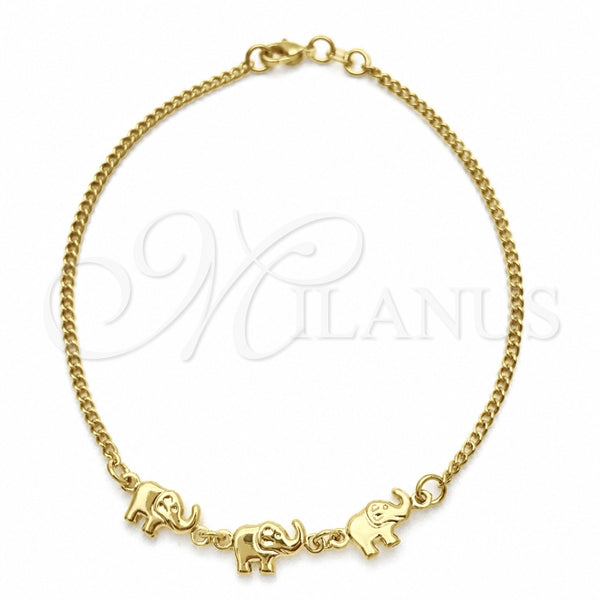 Oro Laminado Fancy Bracelet, Gold Filled Style Elephant Design, Polished, Golden Finish, 03.02.0101.08 (06 MM Thickness, 8 Inches Length)