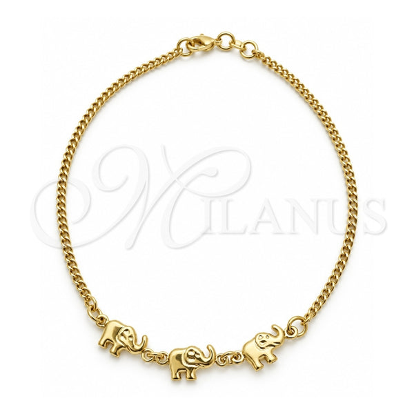 Oro Laminado Fancy Bracelet, Gold Filled Style Elephant Design, Polished, Golden Finish, 03.02.0101.08 (06 MM Thickness, 8 Inches Length)