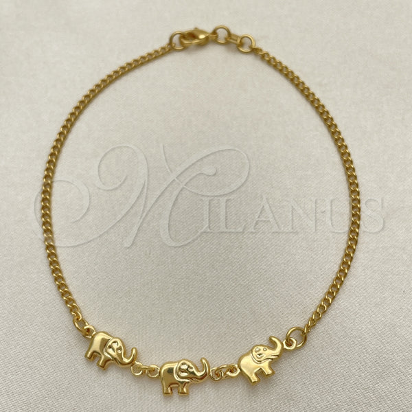 Oro Laminado Fancy Bracelet, Gold Filled Style Elephant Design, Polished, Golden Finish, 03.02.0101.08 (06 MM Thickness, 8 Inches Length)
