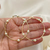 Oro Laminado Medium Hoop, Gold Filled Style Ball Design, with Ivory Pearl, Polished, Golden Finish, 02.02.0527.50
