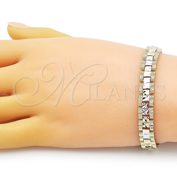 Gold Filled Bracelet — Solid Bracelet Diamond Cutting Tricolor 03. 09 MM — alternate product view — SKU 152615 | Oro Laminado brazalete — Solid Bracelet Diamond Cutting Tricolor 03. 09 MM — SKU 152615