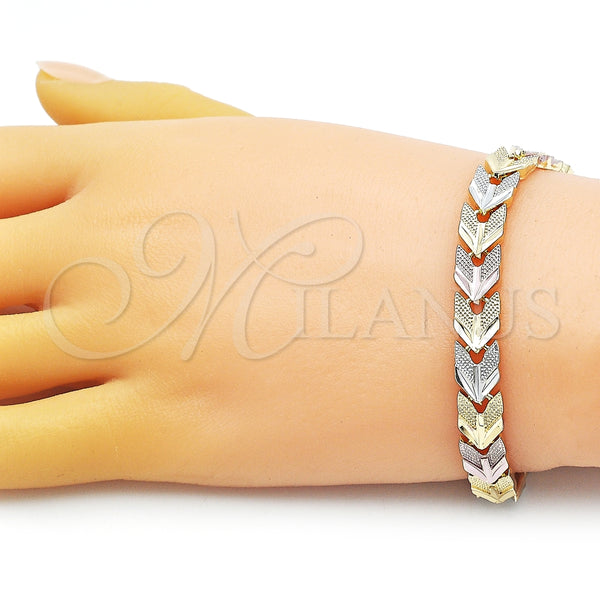 Gold Filled Bracelet — Solid Bracelet Airplane Design Diamond Cutting Tricolor 03. — alternate product view — SKU 152623 | Oro Laminado brazalete — Solid Bracelet Airplane diseño Diamond Cutting Tricolor 03. — SKU 152623