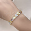 Oro Laminado Solid Bracelet, Gold Filled Style Airplane Design, Diamond Cutting Finish, Tricolor, 03.102.0075.07 (08 MM Thickness, 7 Inches Length)