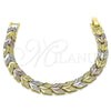 Oro Laminado Solid Bracelet, Gold Filled Style Airplane Design, Diamond Cutting Finish, Tricolor, 03.102.0075.07 (08 MM Thickness, 7 Inches Length)
