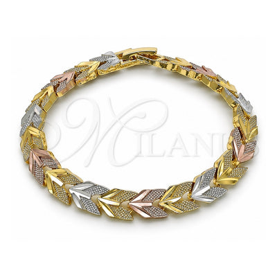 Oro Laminado Solid Bracelet, Gold Filled Style Airplane Design, Diamond Cutting Finish, Tricolor, 03.102.0075.07 (08 MM Thickness, 7 Inches Length)