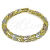 Oro Laminado Solid Bracelet, Gold Filled Style Airplane Design, Diamond Cutting Finish, Tricolor, 03.102.0075.07 (08 MM Thickness, 7 Inches Length)