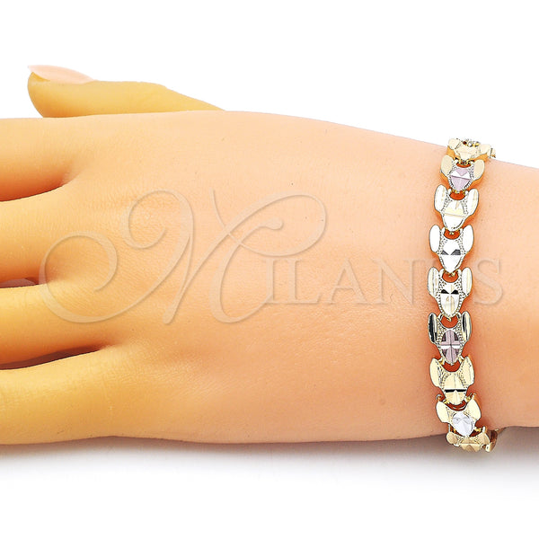 Gold Filled Bracelet — Solid Bracelet Diamond Cutting Tricolor 03. Thickness 8 — alternate product view — SKU 152624 | Oro Laminado brazalete — Solid Bracelet Diamond Cutting Tricolor 03. Thickness 8 — SKU 152624