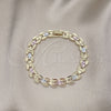 Oro Laminado Solid Bracelet, Gold Filled Style Diamond Cutting Finish, Tricolor, 03.102.0076.08 (Thickness, 8 Inches Length)