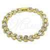 Oro Laminado Solid Bracelet, Gold Filled Style Diamond Cutting Finish, Tricolor, 03.102.0076.08 (Thickness, 8 Inches Length)