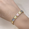 Oro Laminado Solid Bracelet, Gold Filled Style Heart Design, Polished, Tricolor, 03.102.0078.07