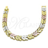 Oro Laminado Solid Bracelet, Gold Filled Style Heart Design, Polished, Tricolor, 03.102.0078.07