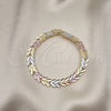Oro Laminado Solid Bracelet, Gold Filled Style Heart Design, Polished, Tricolor, 03.102.0078.07