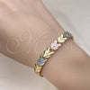 Oro Laminado Solid Bracelet, Gold Filled Style Heart Design, Polished, Tricolor, 03.102.0078.07 (08 MM Thickness, 7 Inches Length)