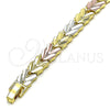 Oro Laminado Solid Bracelet, Gold Filled Style Heart Design, Polished, Tricolor, 03.102.0078.07 (08 MM Thickness, 7 Inches Length)