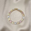Oro Laminado Solid Bracelet, Gold Filled Style Heart Design, Polished, Tricolor, 03.102.0078.07 (08 MM Thickness, 7 Inches Length)