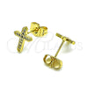 Oro Laminado Stud Earring, Gold Filled Style Cross Design, with White Micro Pave, Polished, Golden Finish, 02.344.0110.1