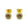 Oro Laminado Stud Earring, Gold Filled Style Flower Design, with Garnet and White Cubic Zirconia, Polished, Golden Finish, 02.344.0159.1