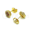 Oro Laminado Stud Earring, Gold Filled Style Flower Design, with Garnet and White Cubic Zirconia, Polished, Golden Finish, 02.344.0159.1