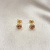 Oro Laminado Stud Earring, Gold Filled Style Flower Design, with Garnet and White Cubic Zirconia, Polished, Golden Finish, 02.344.0159.1