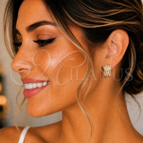 Oro Laminado Stud Earring, Gold Filled Style with Ivory Pearl, Polished, Golden Finish, 02.379.0043