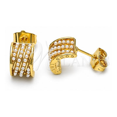 Oro Laminado Stud Earring, Gold Filled Style with Ivory Pearl, Polished, Golden Finish, 02.379.0043