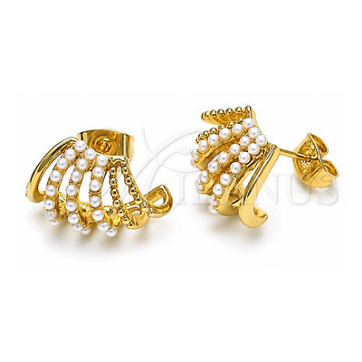 Oro Laminado Stud Earring, Gold Filled Style with Ivory Pearl, Polished, Golden Finish, 02.379.0046