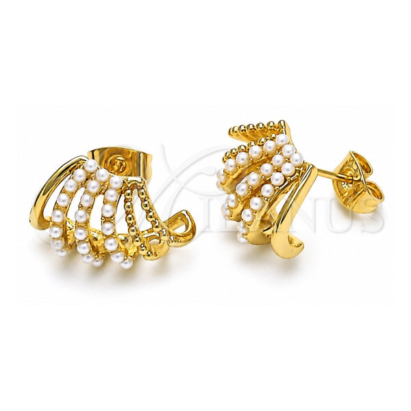 Oro Laminado Stud Earring, Gold Filled Style with Ivory Pearl, Polished, Golden Finish, 02.379.0046