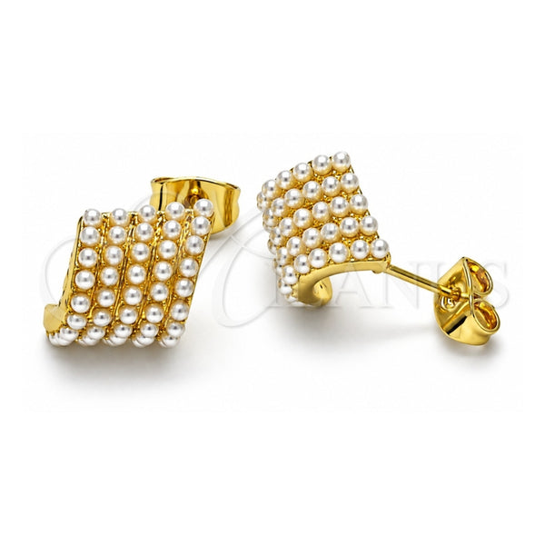 Oro Laminado Stud Earring, Gold Filled Style with Ivory Pearl, Polished, Golden Finish, 02.379.0047