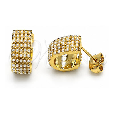 Oro Laminado Stud Earring, Gold Filled Style with Ivory Pearl, Polished, Golden Finish, 02.379.0048