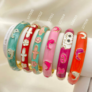 Gold Filled Jewelry — 15 Assorted Cute Enamel Hinge Bangles in $6.67 — main product view — SKU 152647 | Oro Laminado joyería — 15 Assorted Cute Enamel Hinge Bangles in $6.67 — SKU 152647