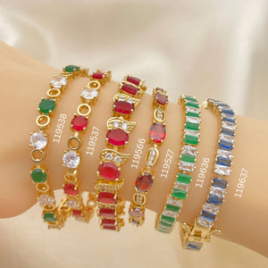 Gold Filled Bracelet — 12 Assorted Tennis Bracelets with Box Lock $8.33 — main product view — SKU 152652 | Oro Laminado brazalete — 12 Assorted Tennis Bracelets with Box Lock $8.33 — SKU 152652