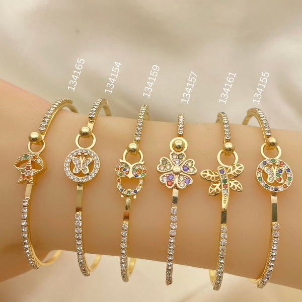 Gold Filled Jewelry — 15 Assorted Flex Zirconia Bangles in $6.67 each — main product view — SKU 152654 | Oro Laminado joyería — 15 Assorted Flex Zirconia Bangles in $6.67 each — SKU 152654