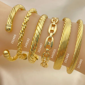 Gold Filled Jewelry — 15 Assorted Bold Cuff Bangles in $6.67 each — main product view — SKU 152656 | Oro Laminado joyería — 15 Assorted Bold Cuff Bangles in $6.67 each — SKU 152656