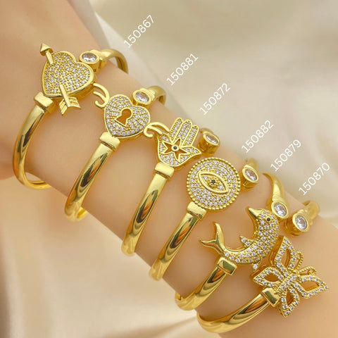12 Assorted Cubic Zirconia Flex Gold Bangles in Oro Laminado ( Wholesale $8.33 each ) for $100 Gold Layered