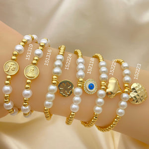 Gold Filled Bracelet — 15 Assorted Adjutable Pearl Bead Bracelets in $6.67 — main product view — SKU 152665 | Oro Laminado brazalete — 15 Assorted Adjutable Pearl Bead Bracelets in $6.67 — SKU 152665