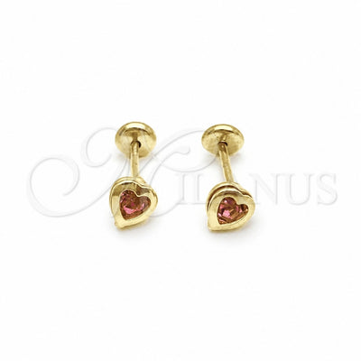 Oro Laminado Stud Earring, Gold Filled Style Heart Design, with Pink Cubic Zirconia, Polished, Golden Finish for wholesale, main product view