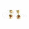Oro Laminado Stud Earring, Gold Filled Style Heart Design, with Pink Cubic Zirconia, Polished, Golden Finish, 02.02.0528