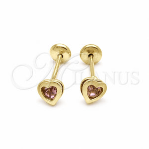 Oro Laminado Stud Earring, Gold Filled Style Heart Design, with Violet Cubic Zirconia, Polished, Golden Finish, 02.02.0528.1