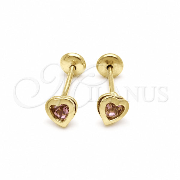 Oro Laminado Stud Earring, Gold Filled Style Heart Design, with Violet Cubic Zirconia, Polished, Golden Finish, 02.02.0528.1